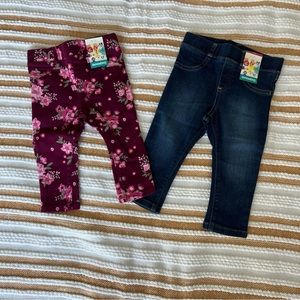 Baby Girls Floral Twill Stretch Leggings,  and dark blue jeans